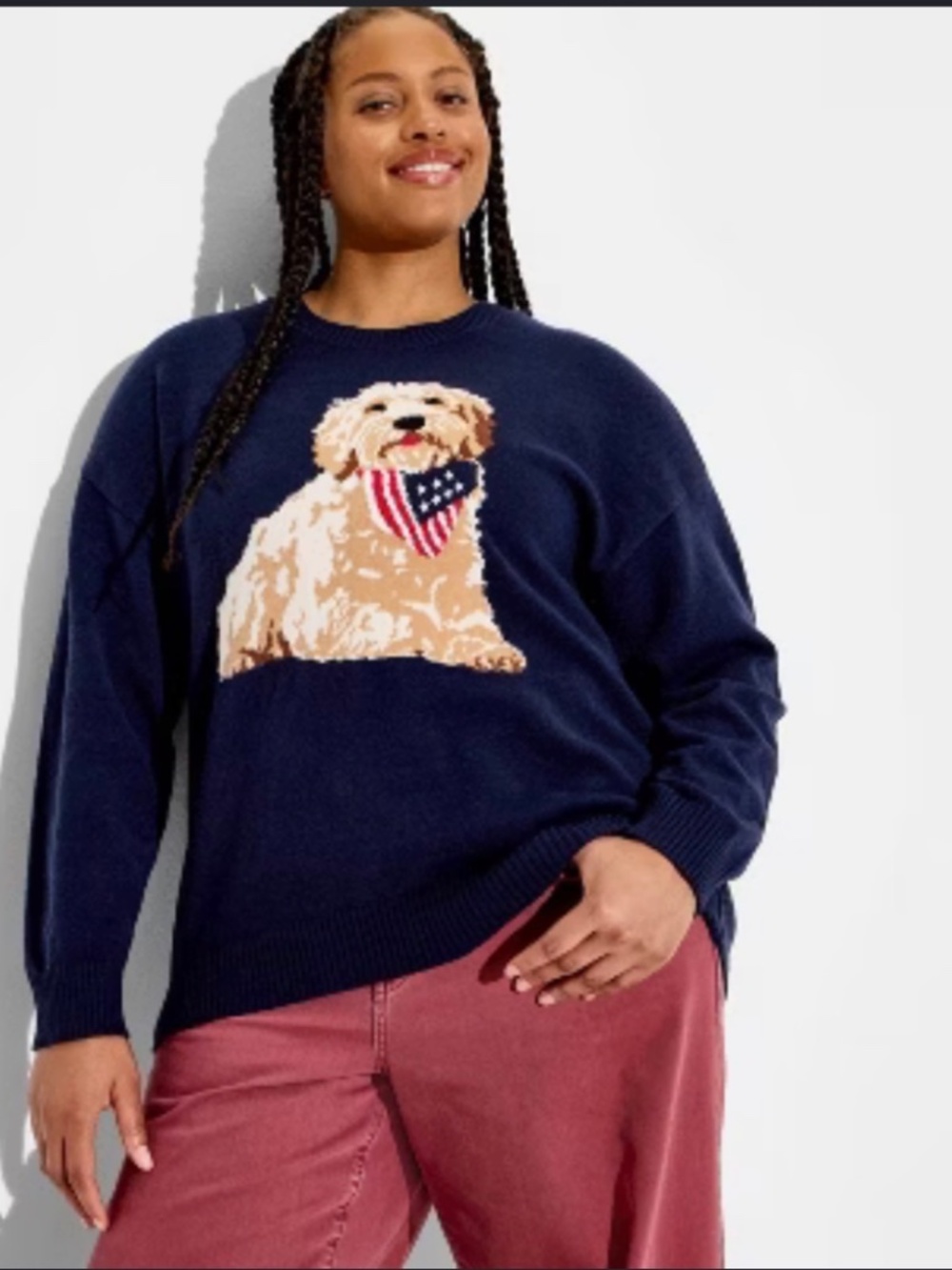 Zoe + Liv Women's Americana Dog Long Sleeve Graphic Pullover Sweater blue 3X NWT